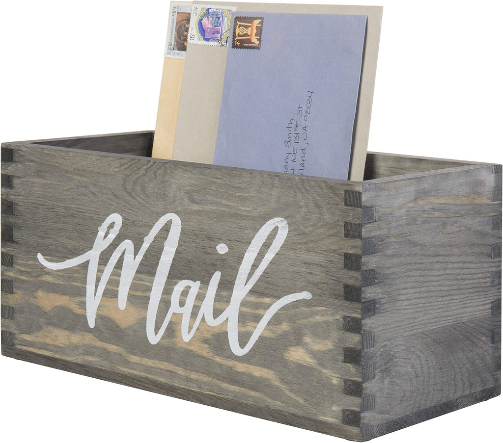 Whitewashed Wood Mail Holder Organizer Box With MAIL Design | MAIL Script Detail, Keeps Correspondence Organized, Desktop Accent, Easy Access, Compact Design, Home Office Essential - view 7