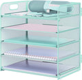 Letter tray paper organizer 5-tier desk organizer file organizer paper holder with handle, metal desktop document shelf tray office classroom organization - blue