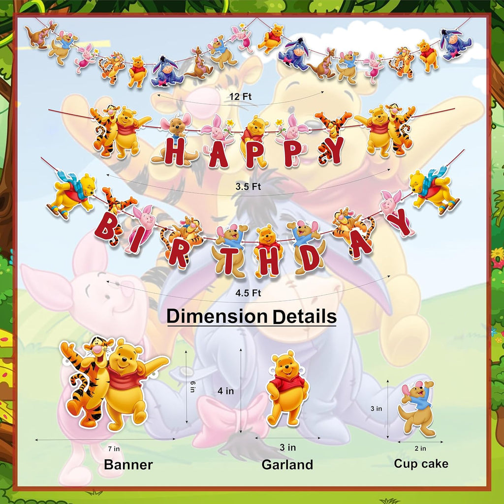 Winie The Pooh Theme Birthday Party Supplies, Cartoon Bear Party Decoration Set, Cute Themed Celebration Decor Kit for Birthday, Table Setup, Backdrop, Home Event Decoration Supplies - view 3