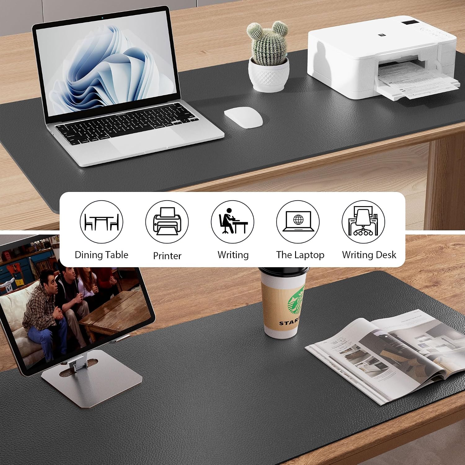 Leather desk pad protector, mouse pad, office desk mat, non-slip PU leather desk blotter, laptop desk pad, waterproof desk writing pad for office and home (gray, 23.6" x 13.7") - view 5