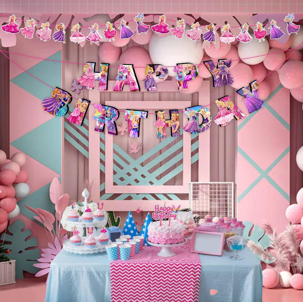 Barbe Theme Birthday Party Supplies - Decoration Set for Home Celebration, Cartoon Theme Party Décor Kit with Banner, Cake Topper and Table Decoration Accessories for Event Setup - view 5