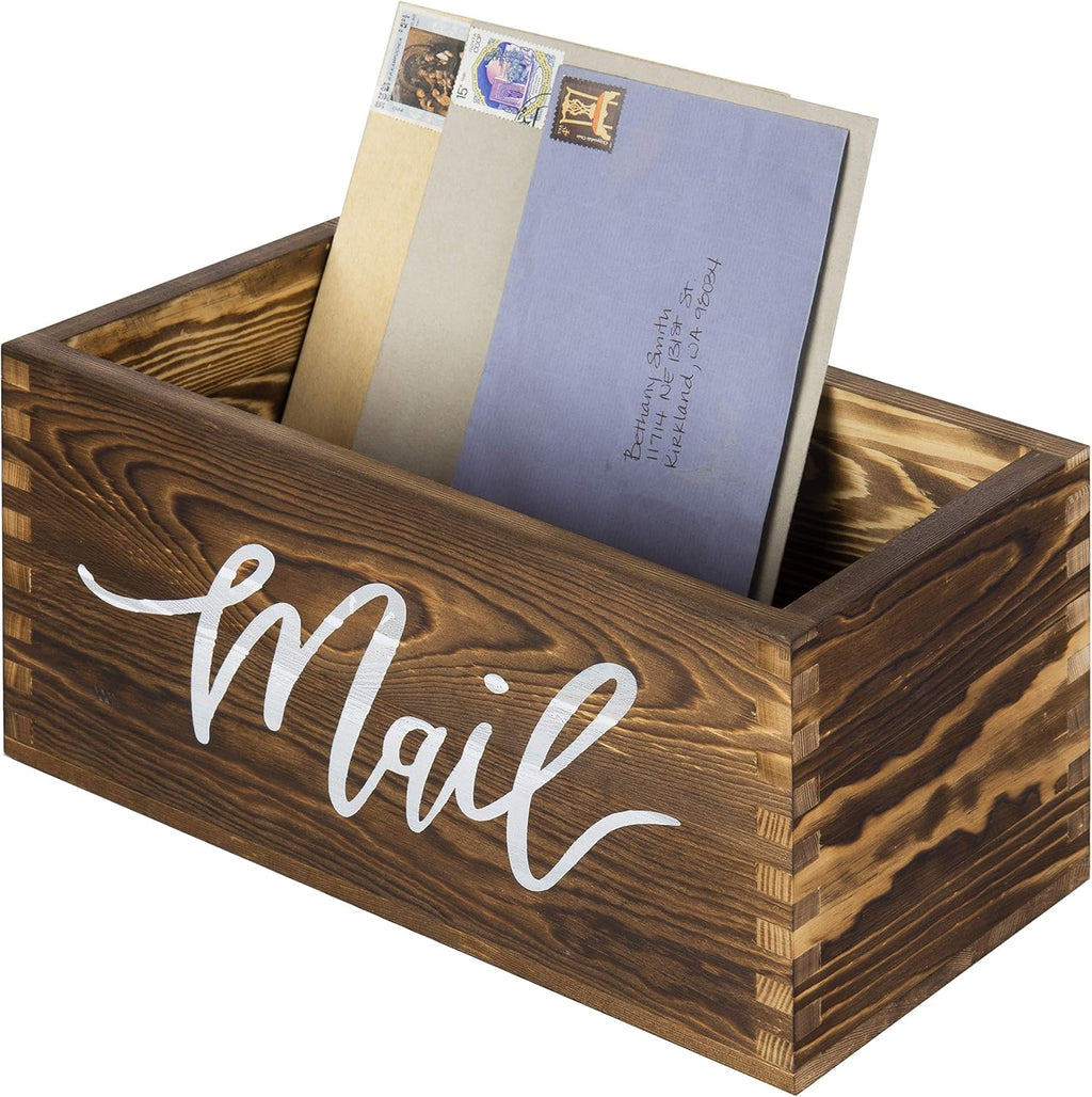 Whitewashed Wood Mail Holder Organizer Box With MAIL Design | MAIL Script Detail, Keeps Correspondence Organized, Desktop Accent, Easy Access, Compact Design, Home Office Essential - view 8