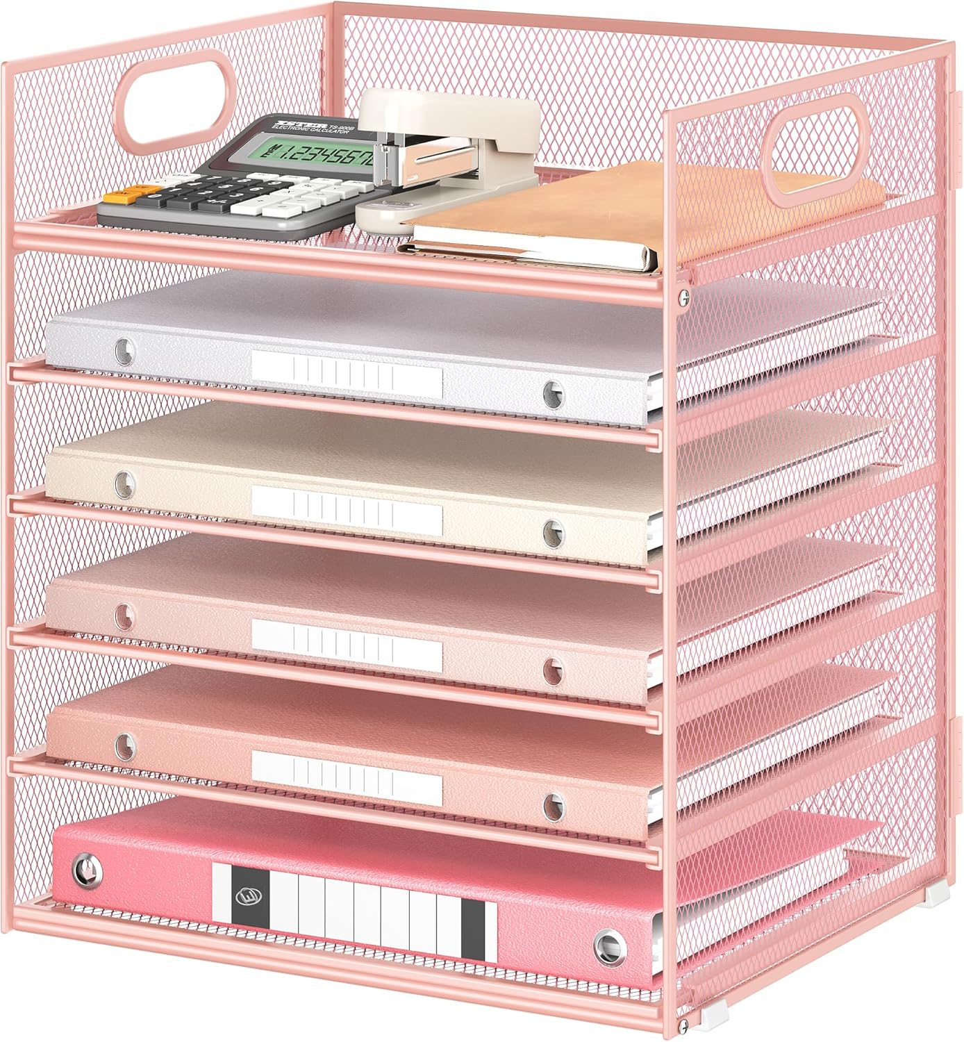 5 Tray Desk File Organizer, Black Mesh Paper Sorter Letter Tray Organizer with Handle, Desktop File Organizer and Storage for Letter/A4 Office File Folder - view 5