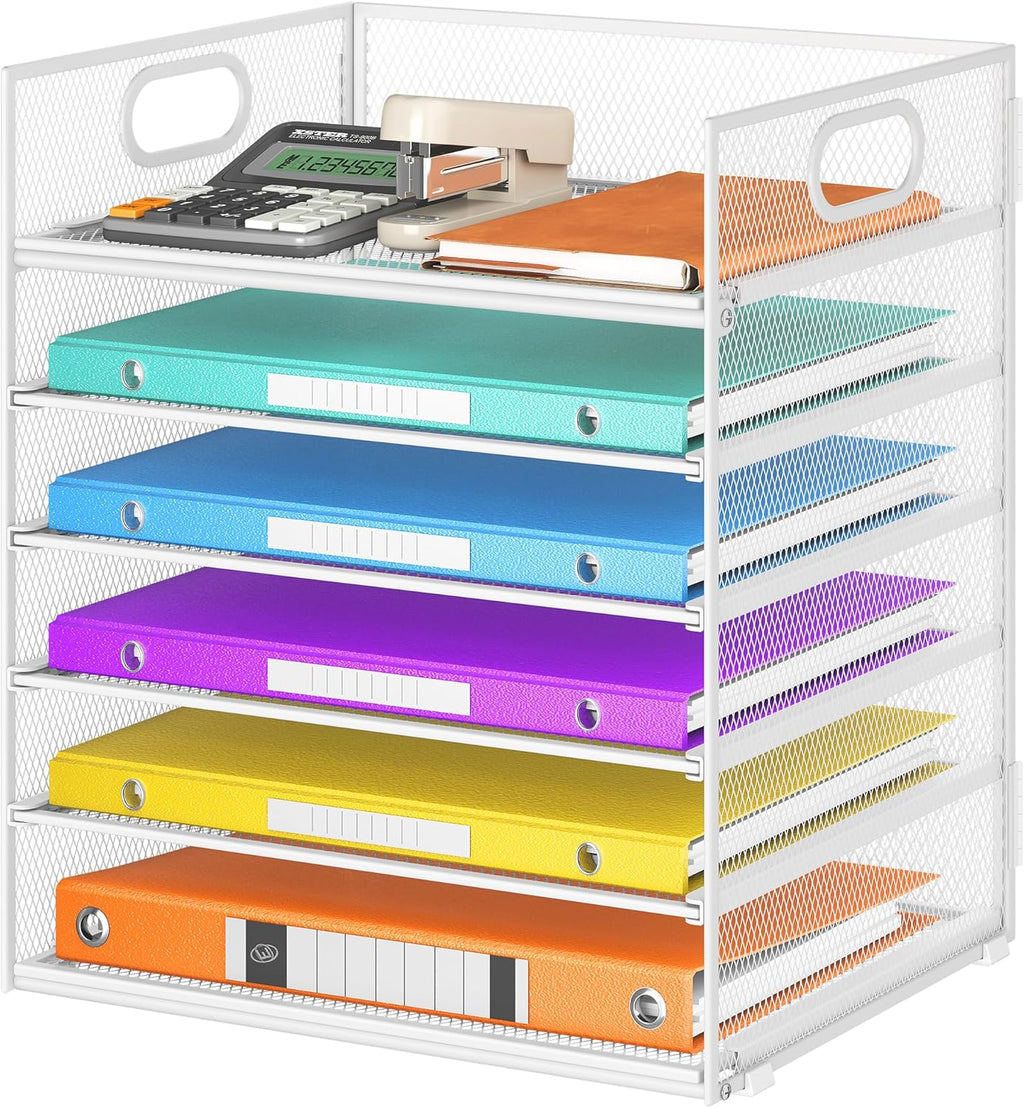 5 Tray Desk File Organizer, Black Mesh Paper Sorter Letter Tray Organizer with Handle, Desktop File Organizer and Storage for Letter/A4 Office File Folder - view 6