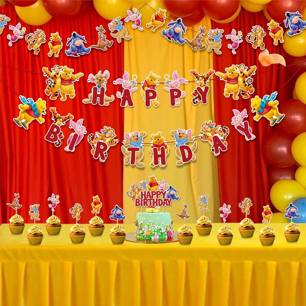 Winie The Pooh Theme Birthday Party Supplies, Cartoon Bear Party Decoration Set, Cute Themed Celebration Decor Kit for Birthday, Table Setup, Backdrop, Home Event Decoration Supplies - view 5