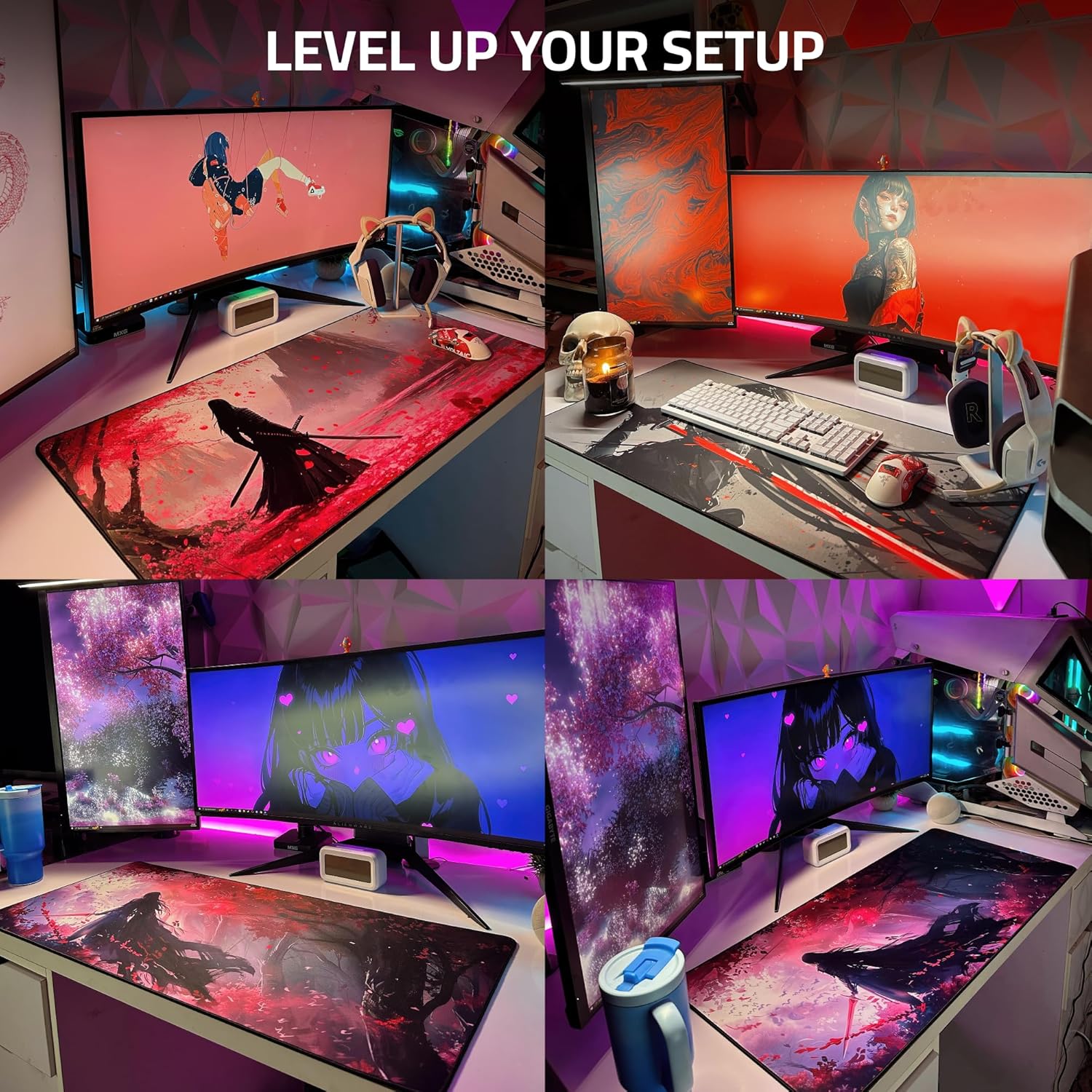 XXL anime gaming mouse pad 35.4 x 15.7 inch - water-resistant | stitched edges - large XL mousepad for desk - gamer accessories big full deskpad mat game mousepads deskmat - view 7