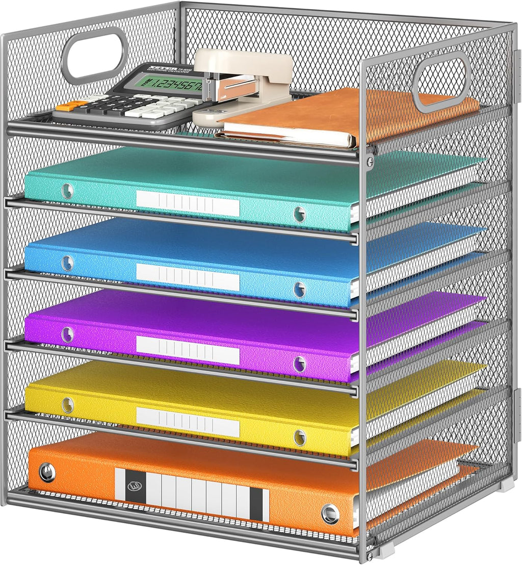 5 Tray Desk File Organizer, Black Mesh Paper Sorter Letter Tray Organizer with Handle, Desktop File Organizer and Storage for Letter/A4 Office File Folder - view 8