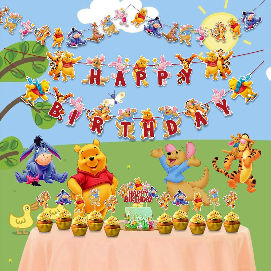 Winie The Pooh Theme Birthday Party Supplies, Cartoon Bear Party Decoration Set, Cute Themed Celebration Decor Kit for Birthday, Table Setup, Backdrop, Home Event Decoration Supplies - view 2