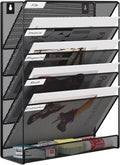 5 Tier Wall File Holder, Mesh Hanging Folder Organizer with Classify Label, Versatile Desk File Holder, Vertical Wall Mounted Mail Organizer for Office Home Cubicle, Black