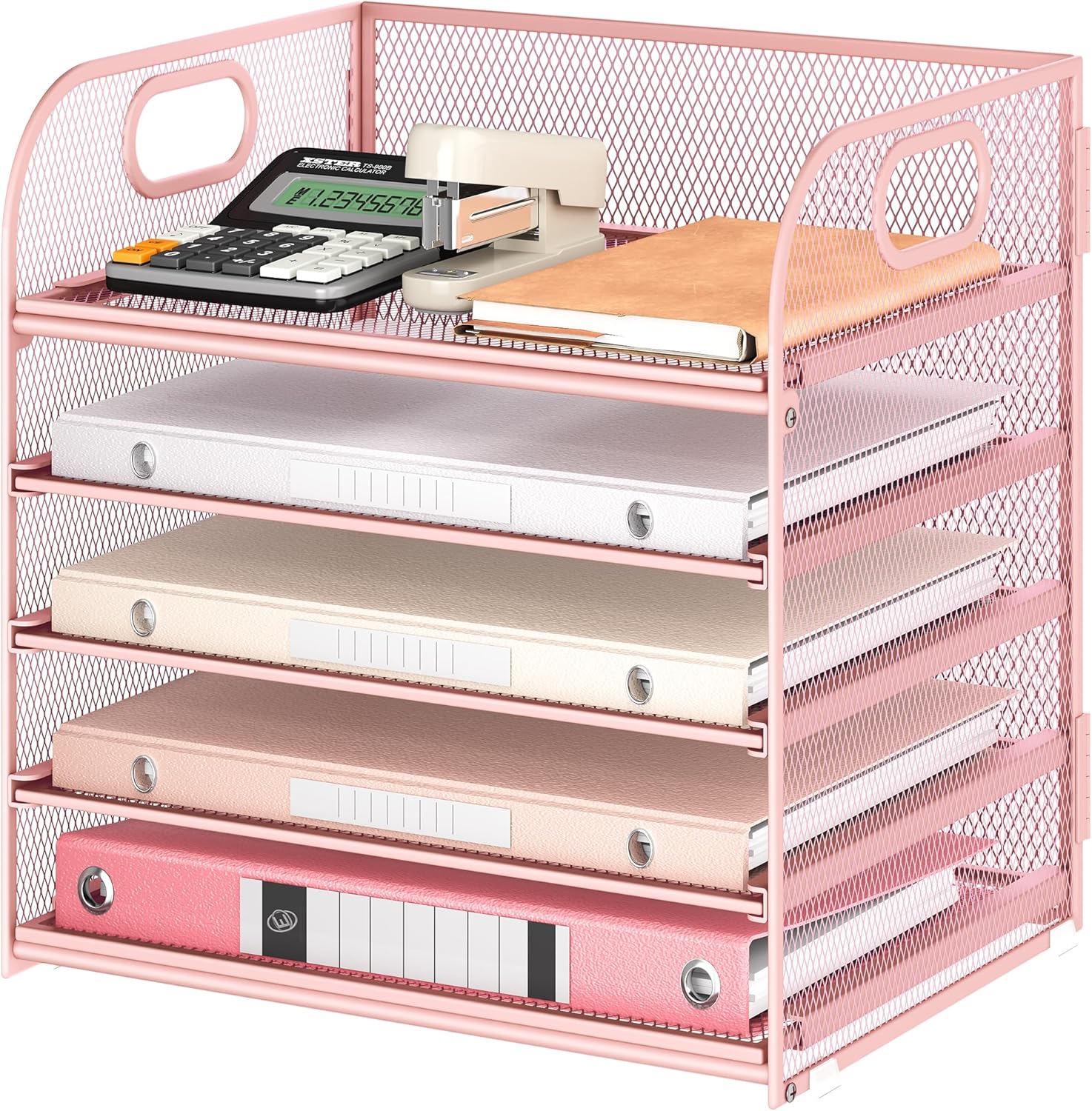 5 Tray Desk File Organizer, Black Mesh Paper Sorter Letter Tray Organizer with Handle, Desktop File Organizer and Storage for Letter/A4 Office File Folder - view 4