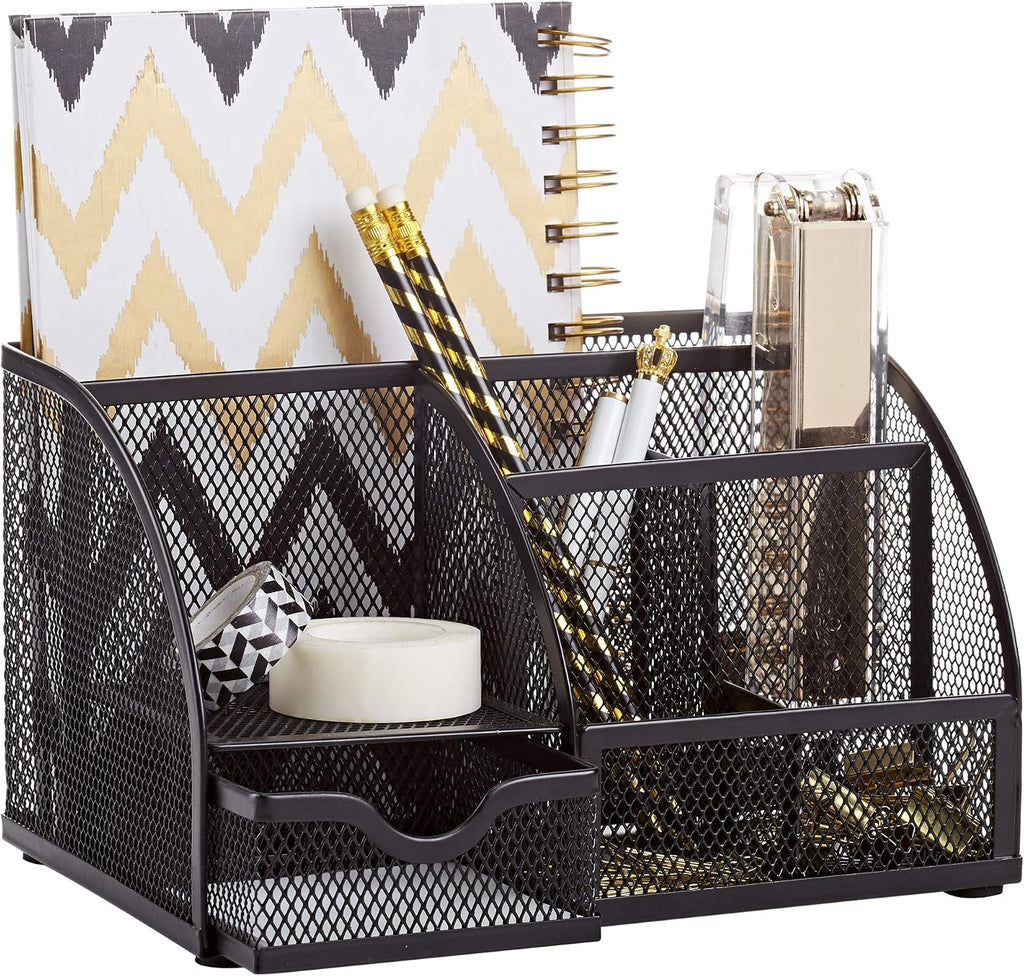 Mesh Desk Organizer Office with 7 Compartments + Drawer/Desk Tidy Candy/Pen Holder/Multifunctional Organizer (New Blue23) - view 3