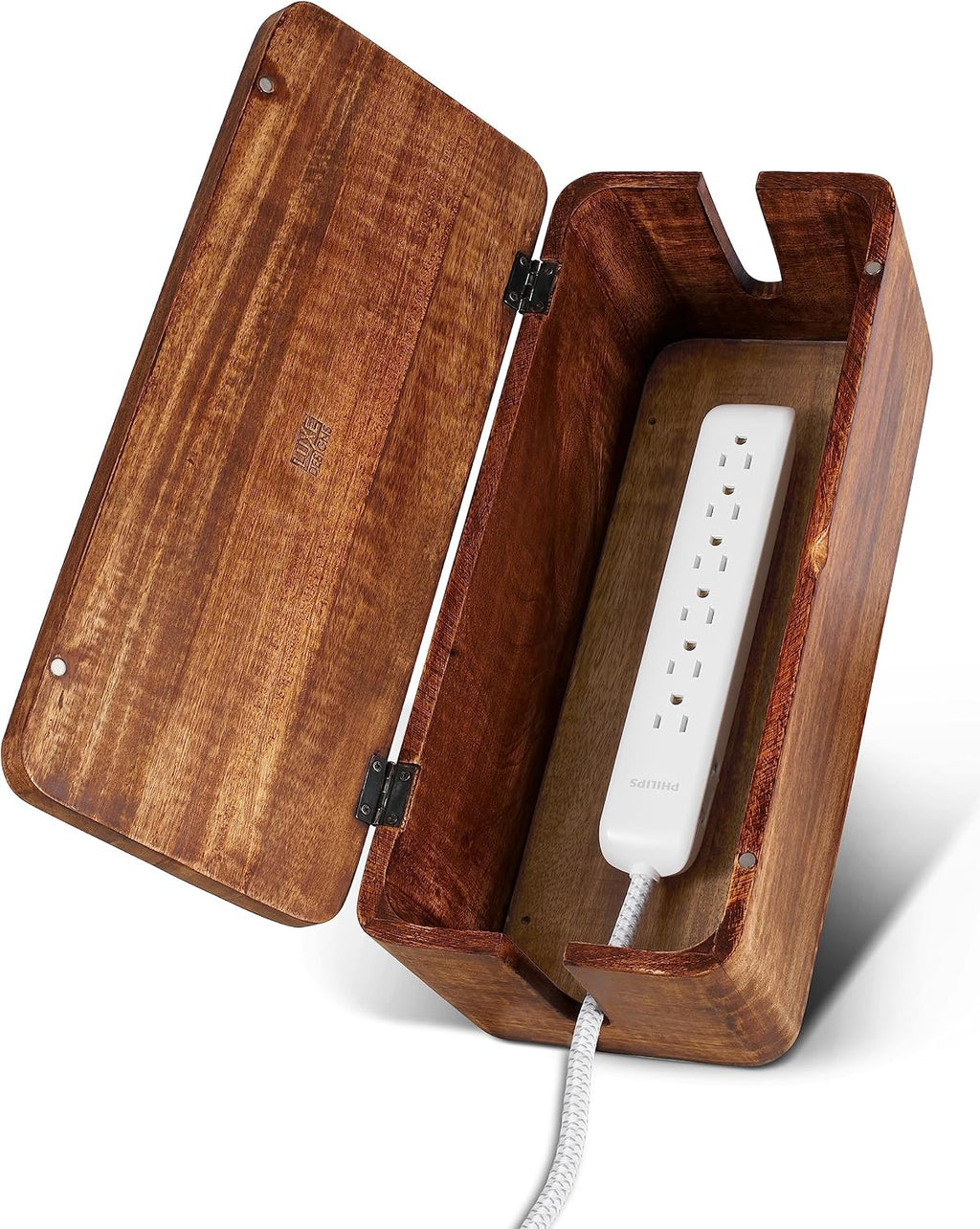 Cable management box - rustic design (natural, large) | mango wood, cable organizer, rustic style, modern design, desktop storage